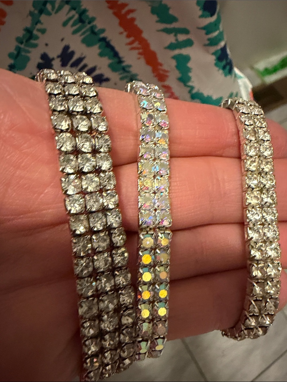 Vintage Crystal and Blue Rhinestone Stretch Bracelet Set of 3